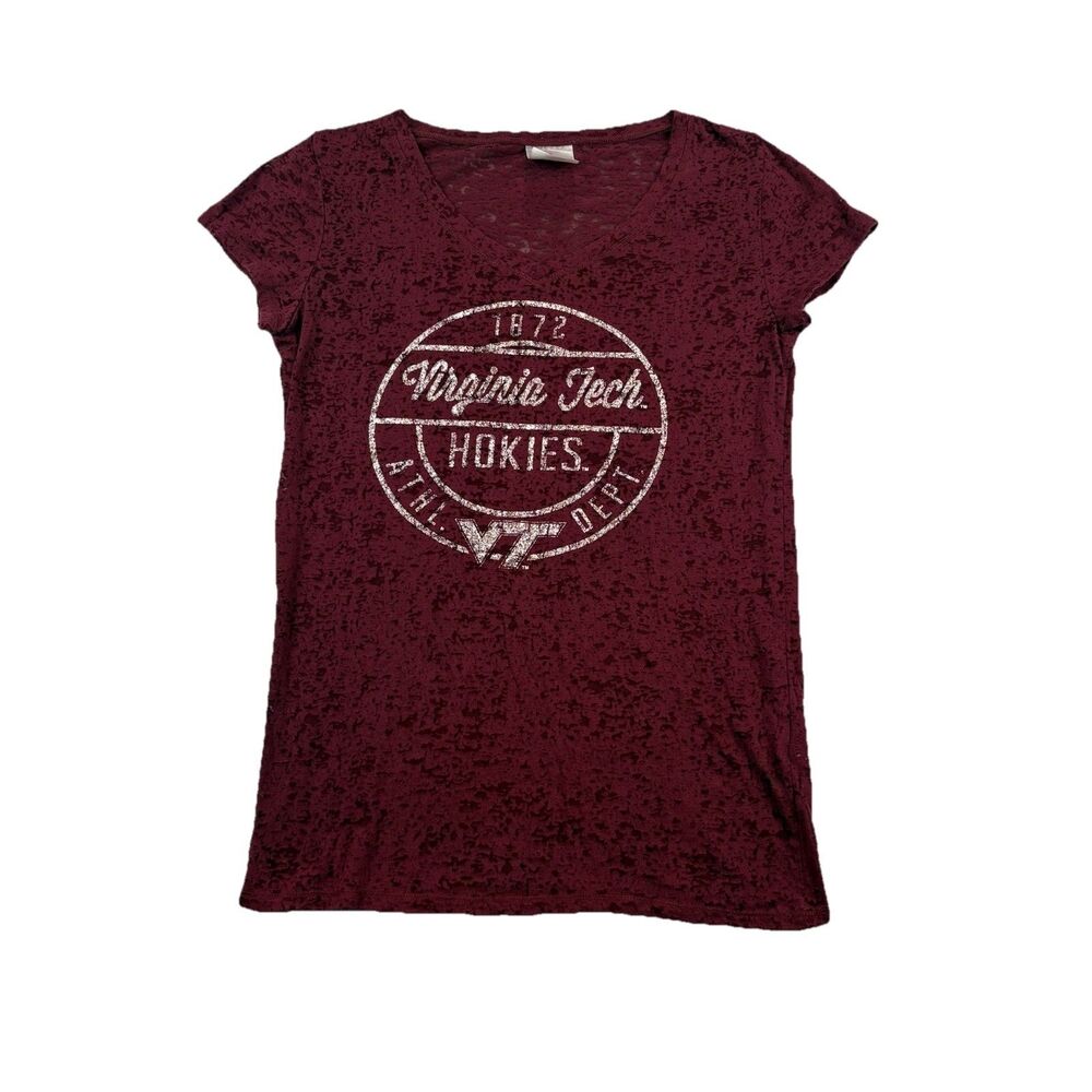 VT Hokies Threadbare Lace Style T Shirt Womens L Burgundy Short Sleeve